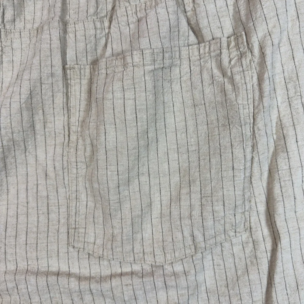 Lane Bryant‎ Pinstripe Linen Blend Shorts Beige Plus Size 22/24 Drawstring Waist